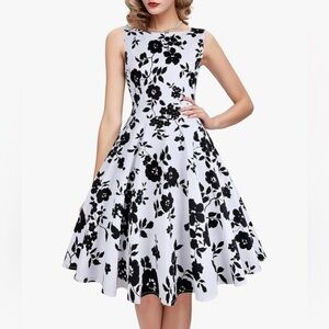 Vintage Looking Elegant Black and White Floral Dress